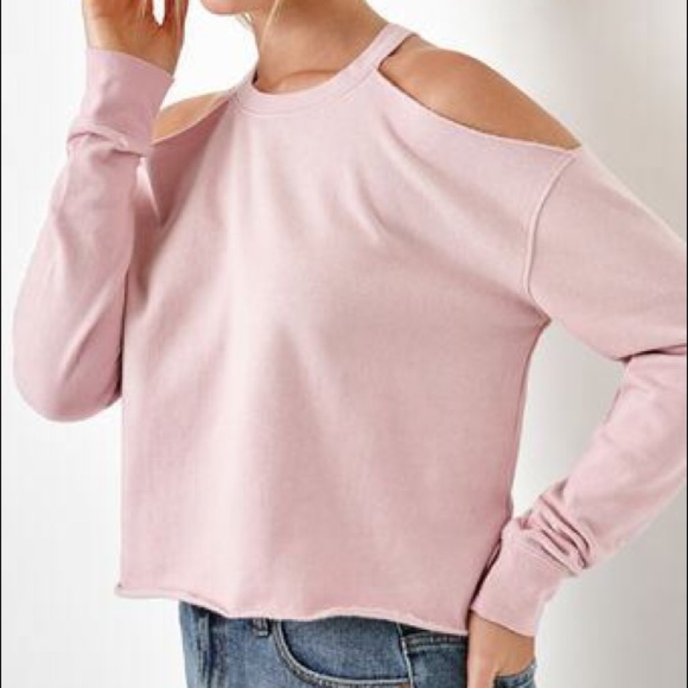 LA Hearts Grey Cold Shoulder Crop Sweater